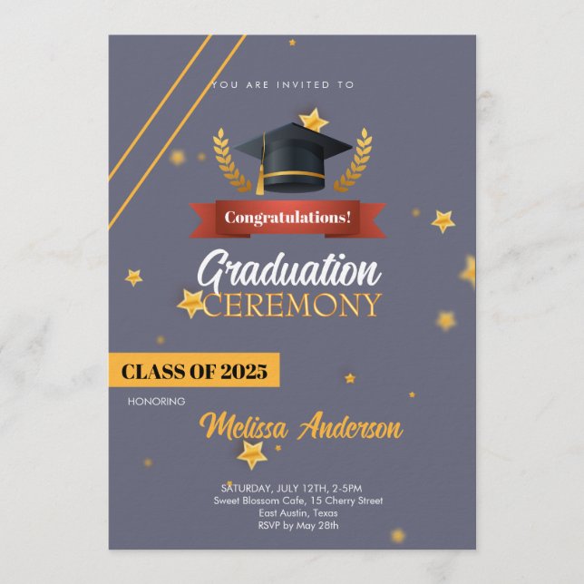 Navy Gold Class of 2025 Ceremony Invite (Front)