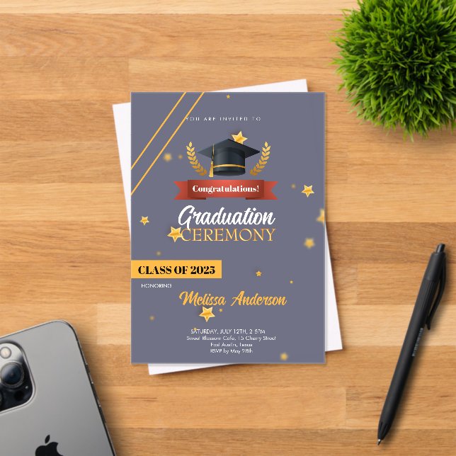 Navy Gold Class of 2025 Ceremony Invite Acrylic Invitations (Insitu (Invitation Card))