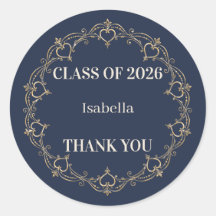 Navy Gold Class of 2026 Graduation Favor Sticker
