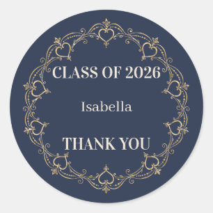 Navy Gold Class of 2026 Graduation Favor Sticker