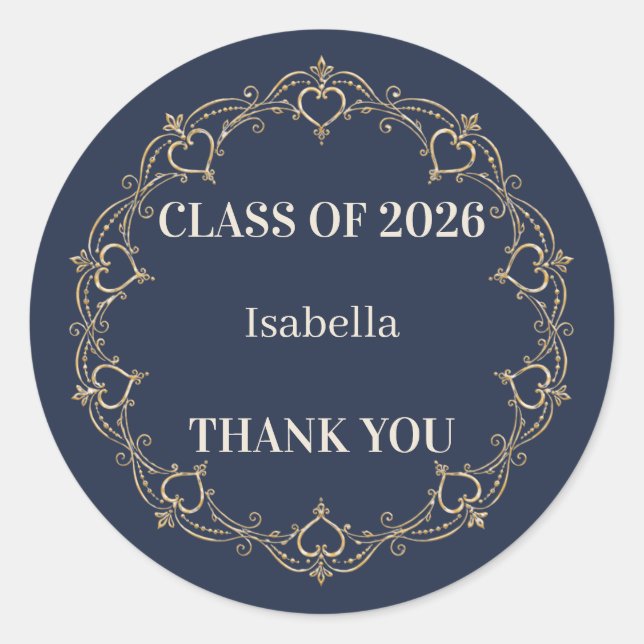 Navy Gold Class of 2026 Graduation Favor Sticker (Front)