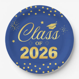 Navy Gold Class of 2026 Graduation Plates