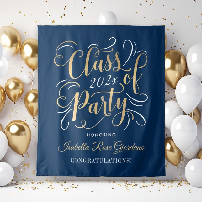 Navy Gold Class of 2026 Party Graduation Backdrop (Creator Uploaded)