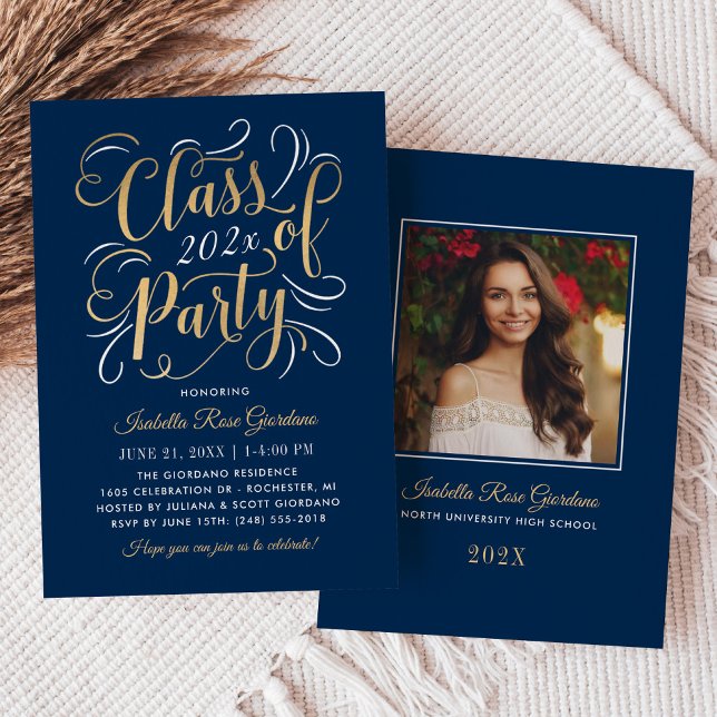 Navy Gold Class of 2026 Party Script Photo Invitation (Creator Uploaded)