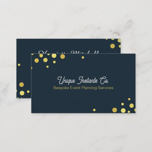 Navy Gold Classic Confetti Event Planner  Business Card