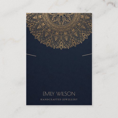 NAVY GOLD CLASSIC ORNATE MANDALA NECKLACE DISPLAY BUSINESS CARD