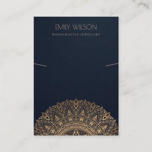 NAVY GOLD CLASSIC ORNATE MANDALA NECKLACE DISPLAY BUSINESS CARD (Front)