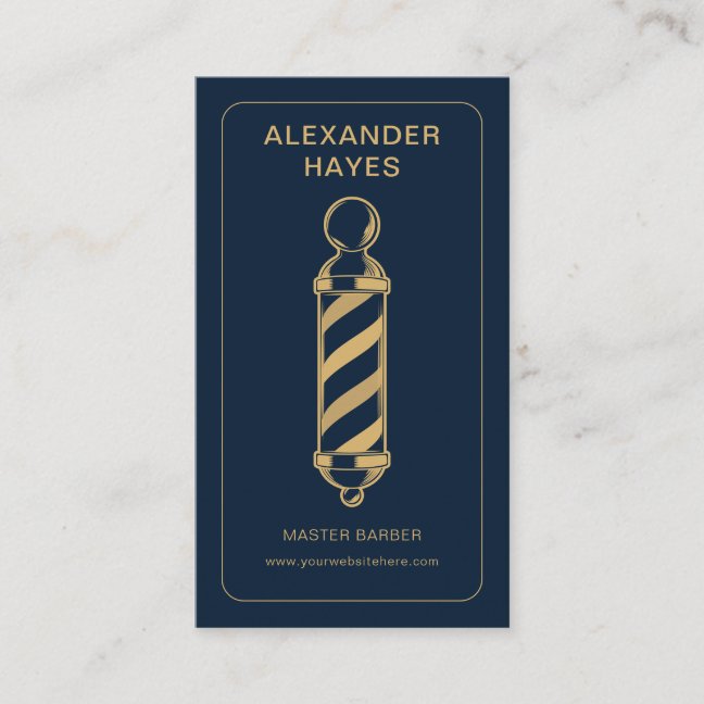 Navy Gold Classic Pole Master Barber Business Card