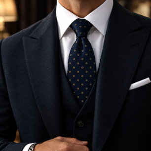 Navy Gold Classic Polka Dot Neck Tie