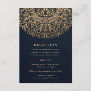 NAVY GOLD CLASSY ORNATE MANDALA WEDDING RECEPTION ENCLOSURE CARD