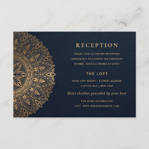 NAVY GOLD CLASSY ORNATE MANDALA WEDDING RECEPTION ENCLOSURE CARD
