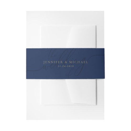 Navy Gold Clean Simple the wedding of monogram Invitation Belly Band