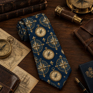 Navy Gold Compass Heritage Neck Tie