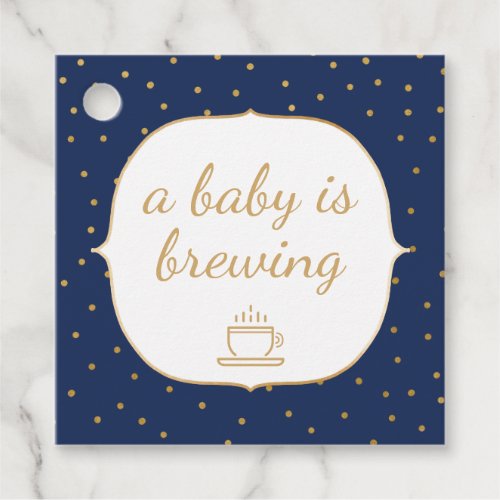 Navy Gold Confetti A baby is brewing thank you Favor Tags