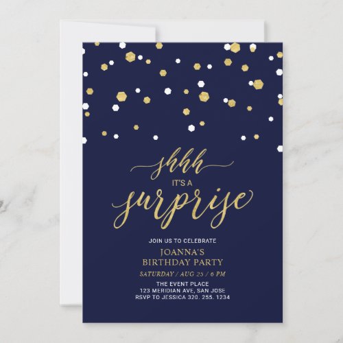 Navy & Gold Confetti Adult Birthday Party
