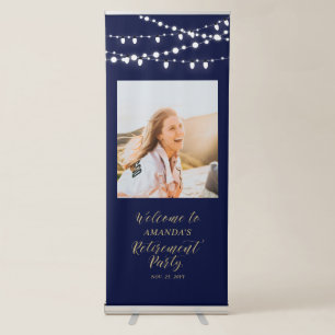 Navy & Gold Confetti Retirement Party Welcome Retractable Banner