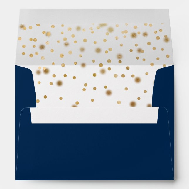 Navy Gold Confetti Sparkle Wedding Envelope (Back (Bottom))