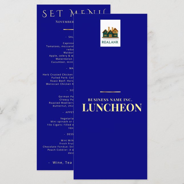 Navy Gold Corporate Business Event Logo Menu (Front/Back)