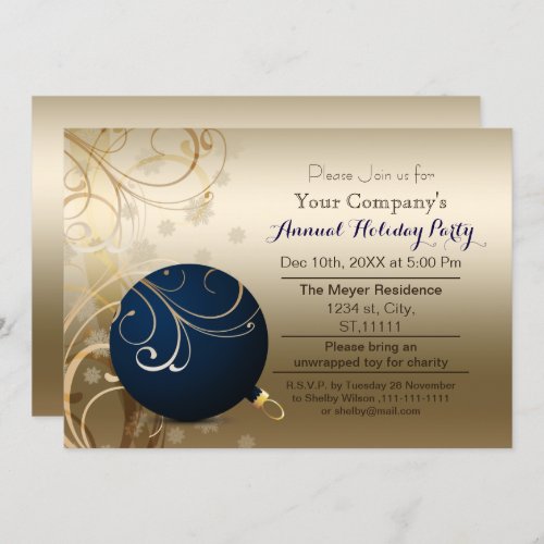 navy gold Corporate holiday party Invitation