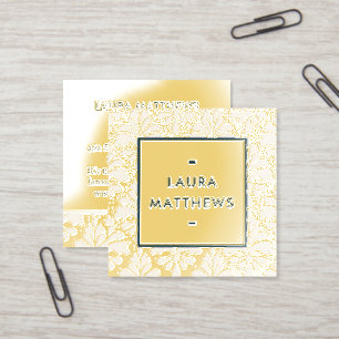 Navy Gold Damask Luxury Square Foil Spot Gloss Business Cards