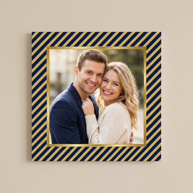 Navy & Gold Diagonal Stripe Frame Photo Poster (Creator Uploaded)