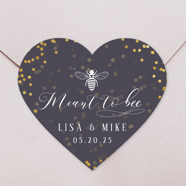 Navy Gold Dots Meant to Bee Honey Wedding Favor Heart Sticker (Creator Uploaded)