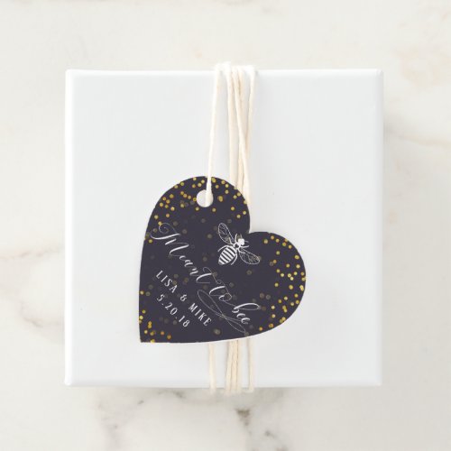 Navy Gold Dots Meant to Bee Honey Wedding Heart Favor Tags