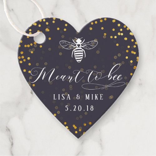 Navy Gold Dots Meant to Bee Honey Wedding Heart Favor Tags