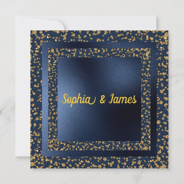 Navy & Gold Elegance sparkles engagement invite (Front)