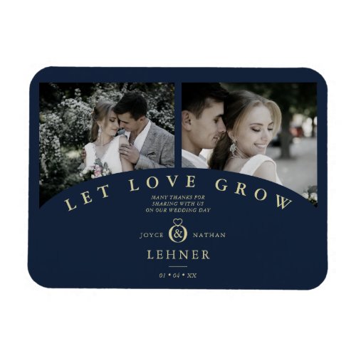 Navy Gold Elegant 2 Photos let Love Grow Wedding Magnet
