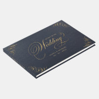 Navy gold elegant calligraphy wedding guest book