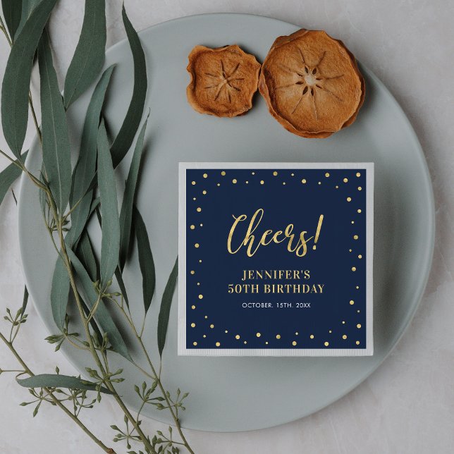 Navy & Gold | Elegant Classic Adult Birthday Party Napkins (Creator Uploaded)
