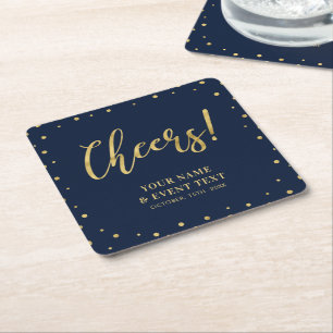 Navy & Gold Elegant Classic Adult Birthday Party Square Paper Coaster
