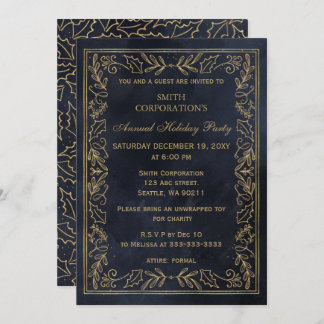 Navy Gold Elegant Corporate Holiday Party Invitation