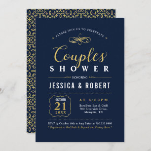 Navy & Gold Elegant Couples Wedding Shower Invitation