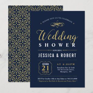 Navy & Gold   Elegant Couples Wedding Shower Invitation
