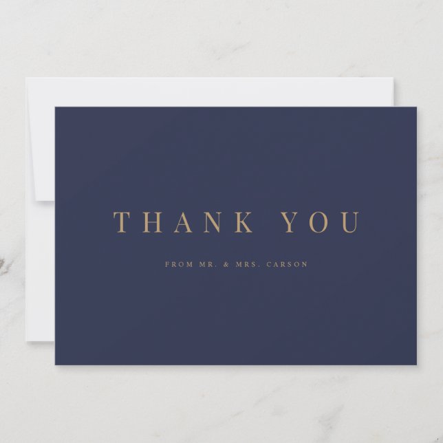 Navy & Gold Elegant Formal Wedding Thank you Card (Front)