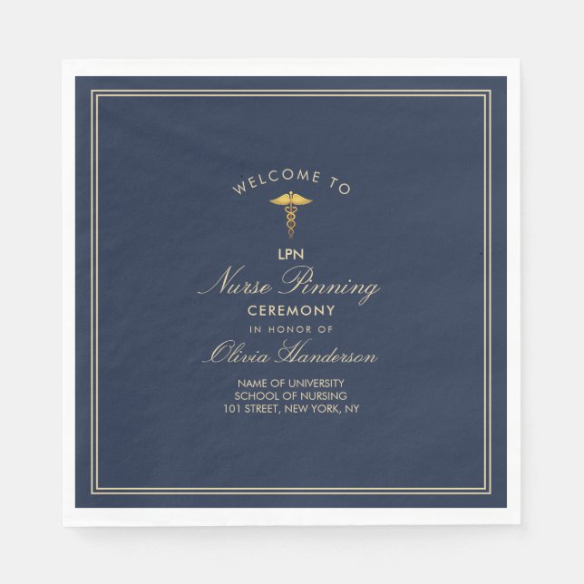 Navy Gold Elegant Nurse Pinning Ceremony  Napkins (Front)