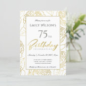 NAVY GOLD ELEGANT ROSE FLORAL ANY AGE BIRTHDAY INVITATION (Standing Front)