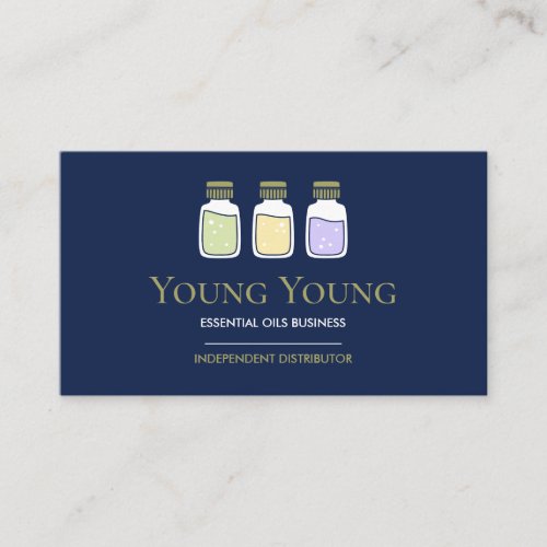 Navy Gold Essential Oils Bottles Cosmetic Business Card