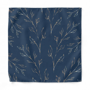 Navy & Gold Eucalyptus Leaf Wedding Pocket Square Bandana
