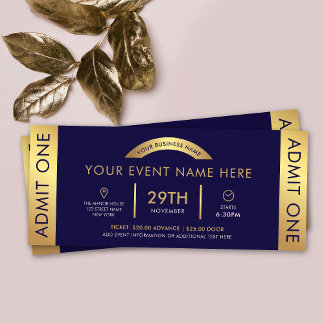 Navy & Gold Event Ticket Business Logo Admit One Invitation