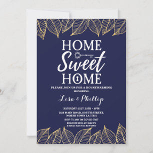 Navy Gold Fall Housewarming Home Key Invite