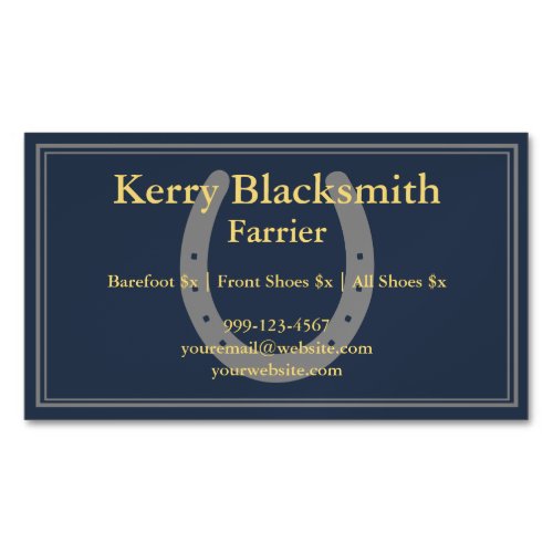 Navy  Gold Farrier Horseshoeing and Trim Business Card Magnet
