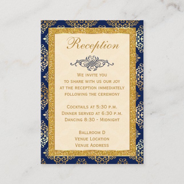 Navy, Gold FAUX Glitter, Scroll Enclosure Card (Front)