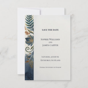 Navy Gold Fern Save The Date Card