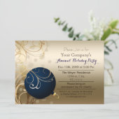 navy gold Festive Corporate holiday party Invitation (Standing Front)