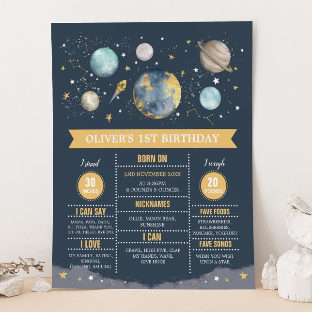 Navy Gold First Trip Around the Sun Birthday Stats Poster (Creator Uploaded)