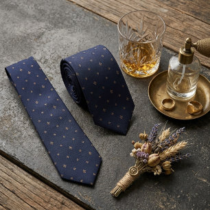 Navy Gold Fleur-de-Lis Foulard Neck Tie