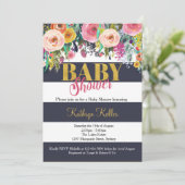 Navy & Gold Floral Baby Shower Invitation (Standing Front)